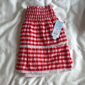 CAT and Jack red and white gingham Skirt with Lace Trim